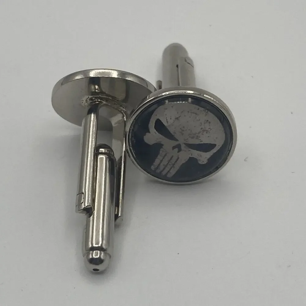 Marvel Comics THE PUNISHER Silvertone / Black Cuff Link Cufflinks Gothic Skull
